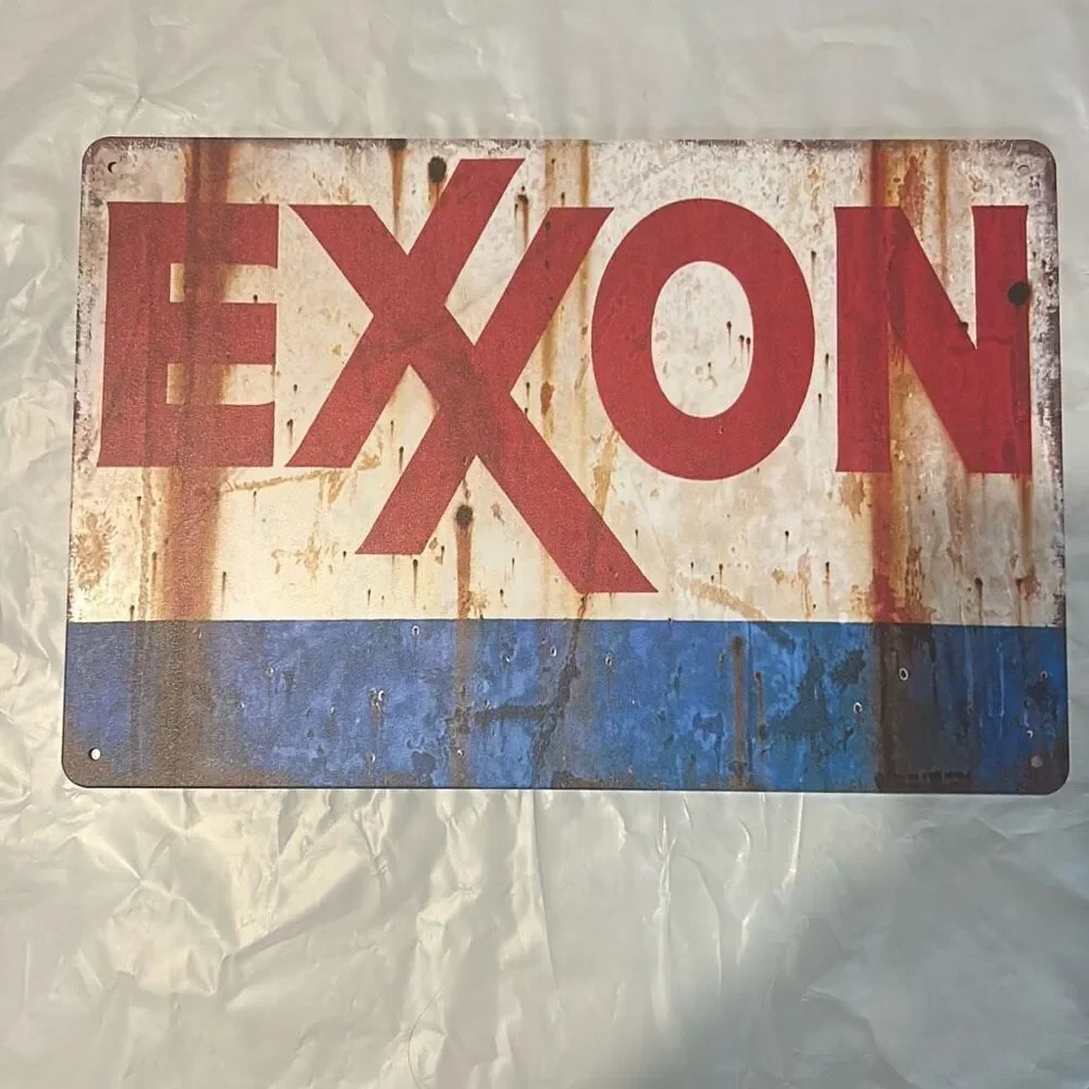 Exxon Gasoline Vintage-Style Tin Sign – 12” x 8” | Reproduction Garage Decor